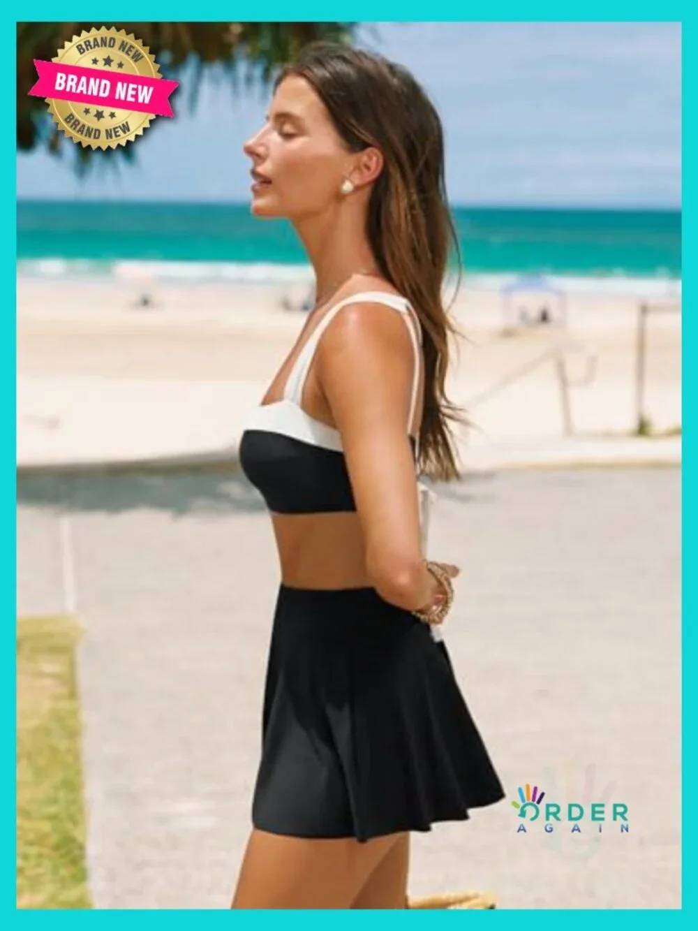 Women's Bikini Set High Waisted Swim Skirt Crossback Tie Modest Two Piece
